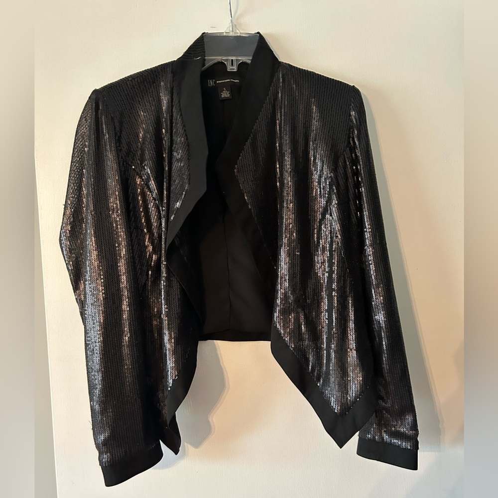INC Black fly away sequin jacket